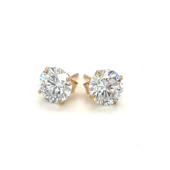14K Gold Stud 2.50ct Round Cut White Topaz Earrings - Picture 1 of 4